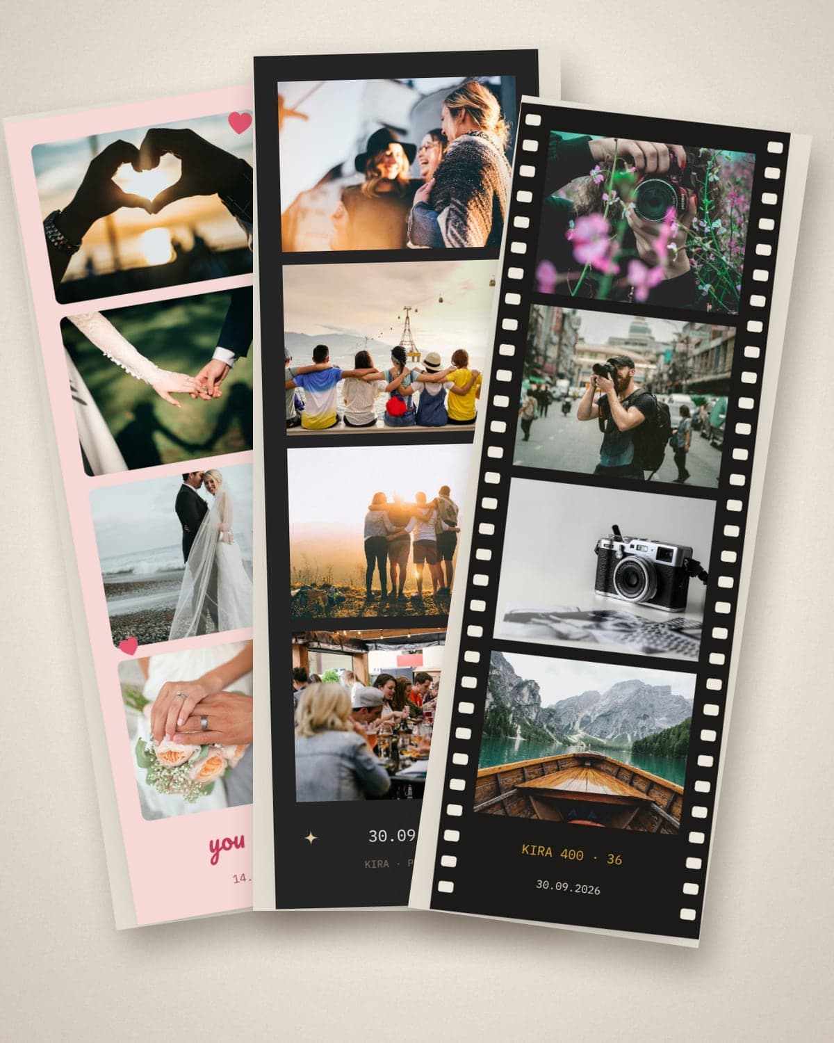 Three booth strips: Love Booth, Four Frames and Film Strip
