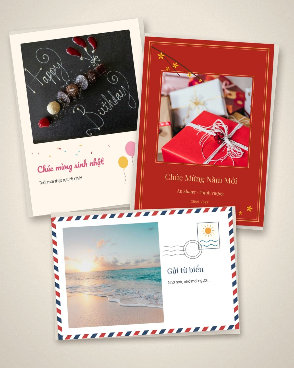 A birthday card, a Tết card and the Postcard from the Sea